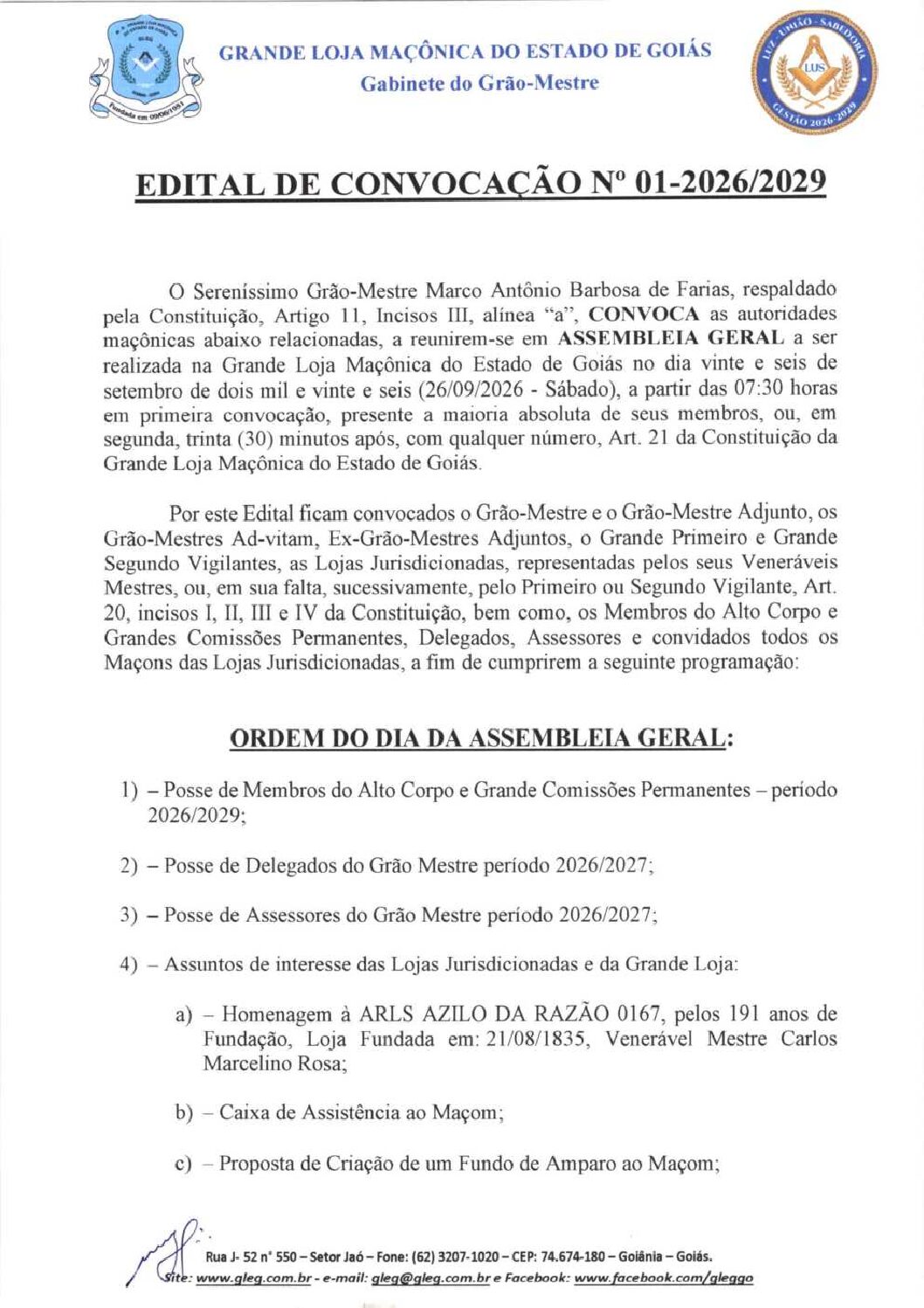 Edital de Convocação nº 01-2026/2029